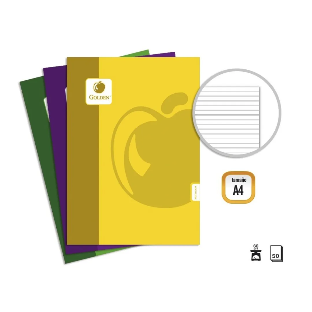 Basic Golden A4 stapled notebook, lined, 50 sheets