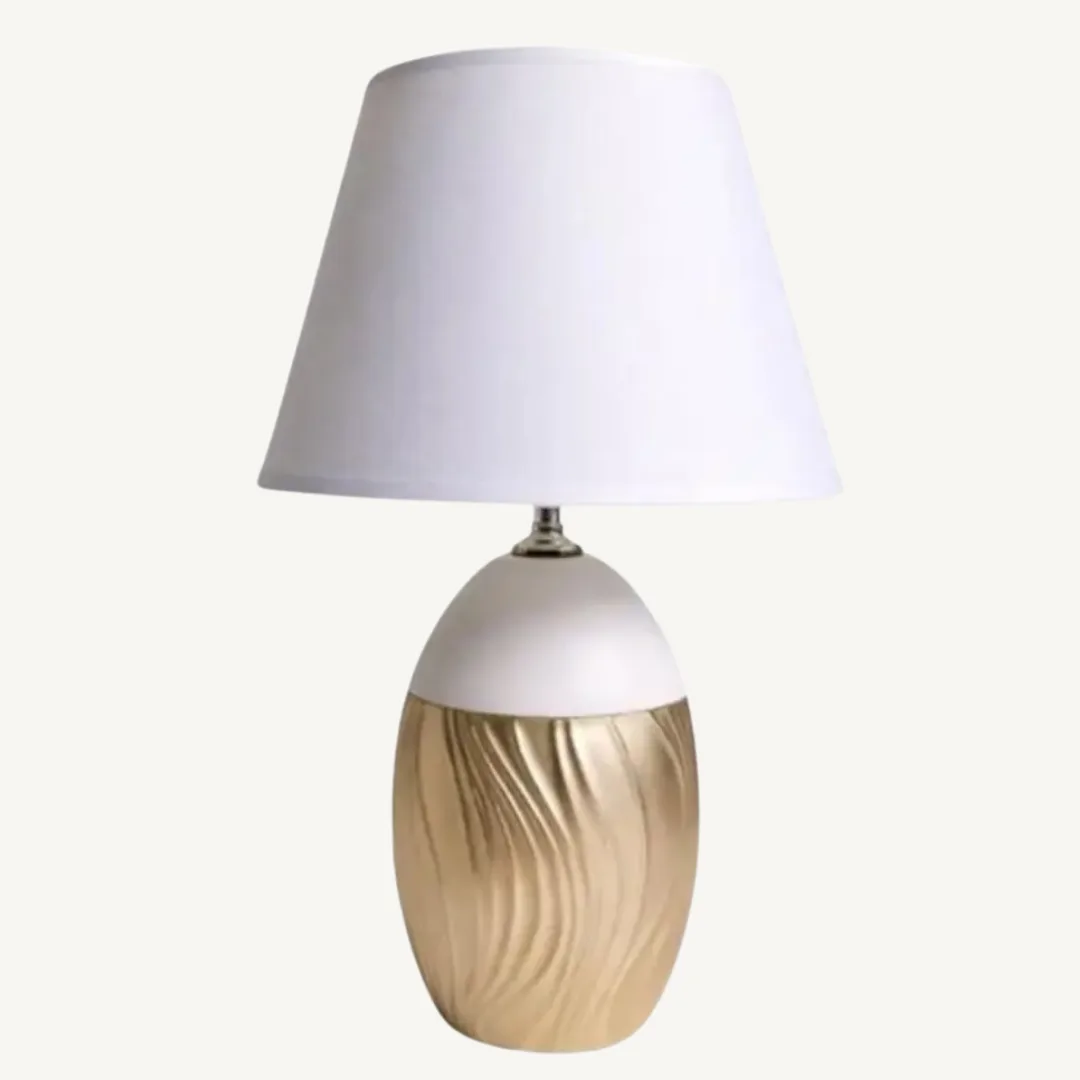 White and gold lamp with ceramic base, 32 cm