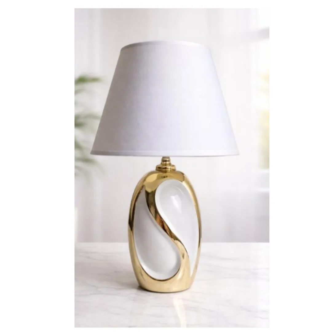 White and gold lamp with ceramic base, 39.5 cm