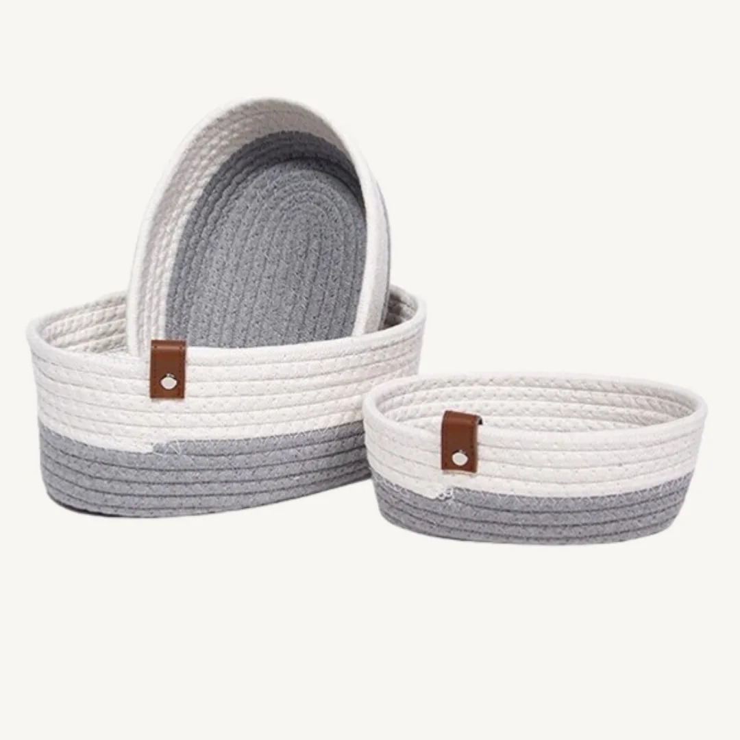 Basket, white and grey, large