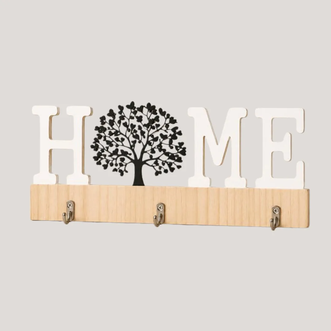MDF key holder with cord, Home tree design, 29.5 x 14 cm