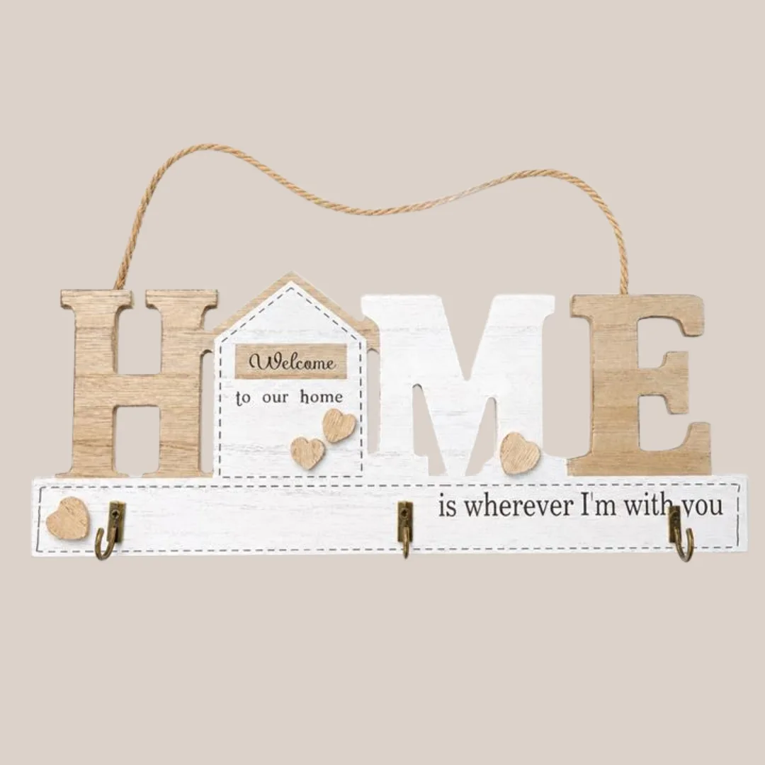 MDF key holder with cord, Home house design, 29.7 x 12 cm