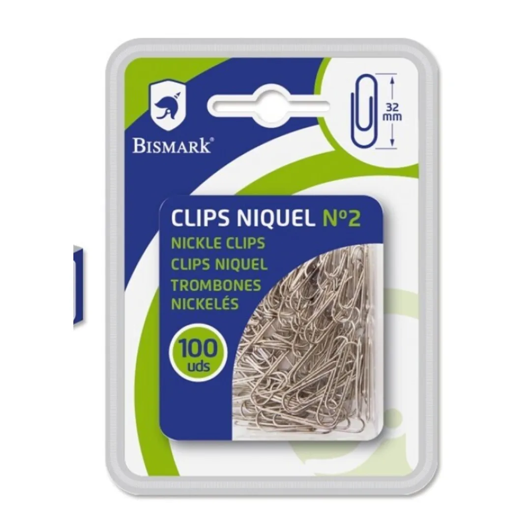 Bismark nickel paper clips, 32 mm, pack of 100
