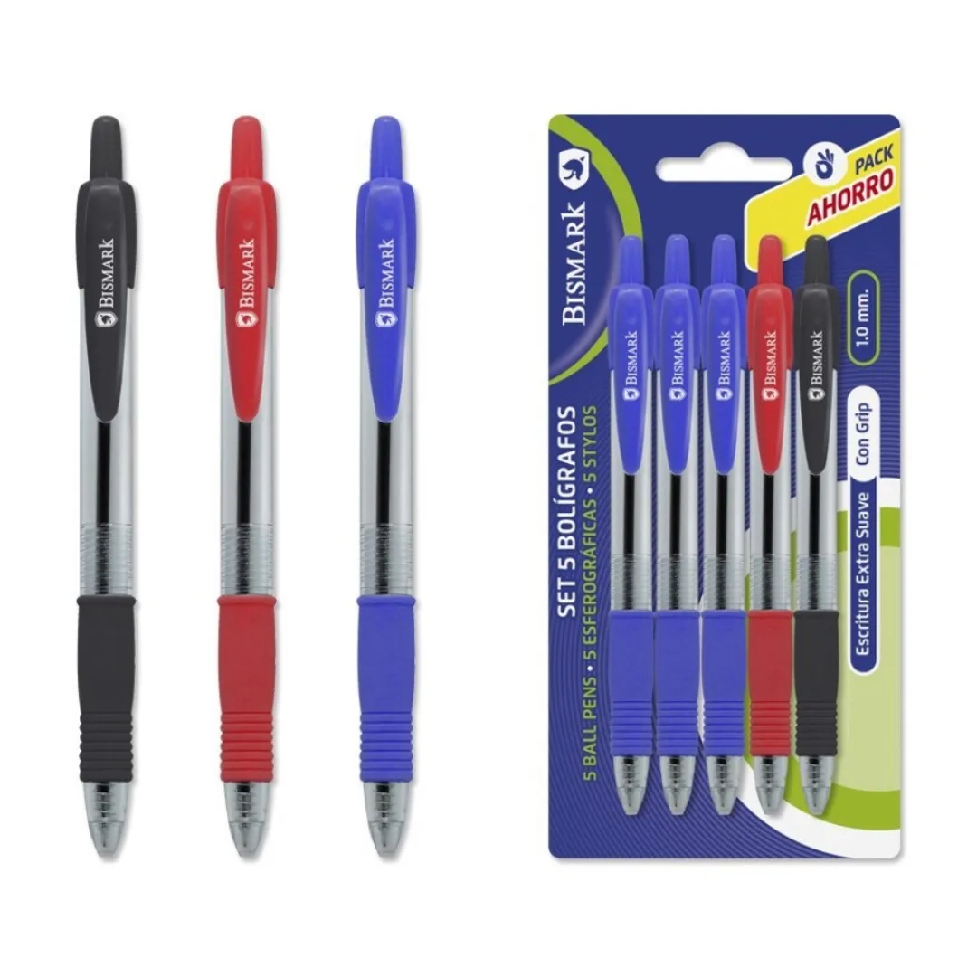 Bismark Soft Grip ballpoint pens, pack of 5