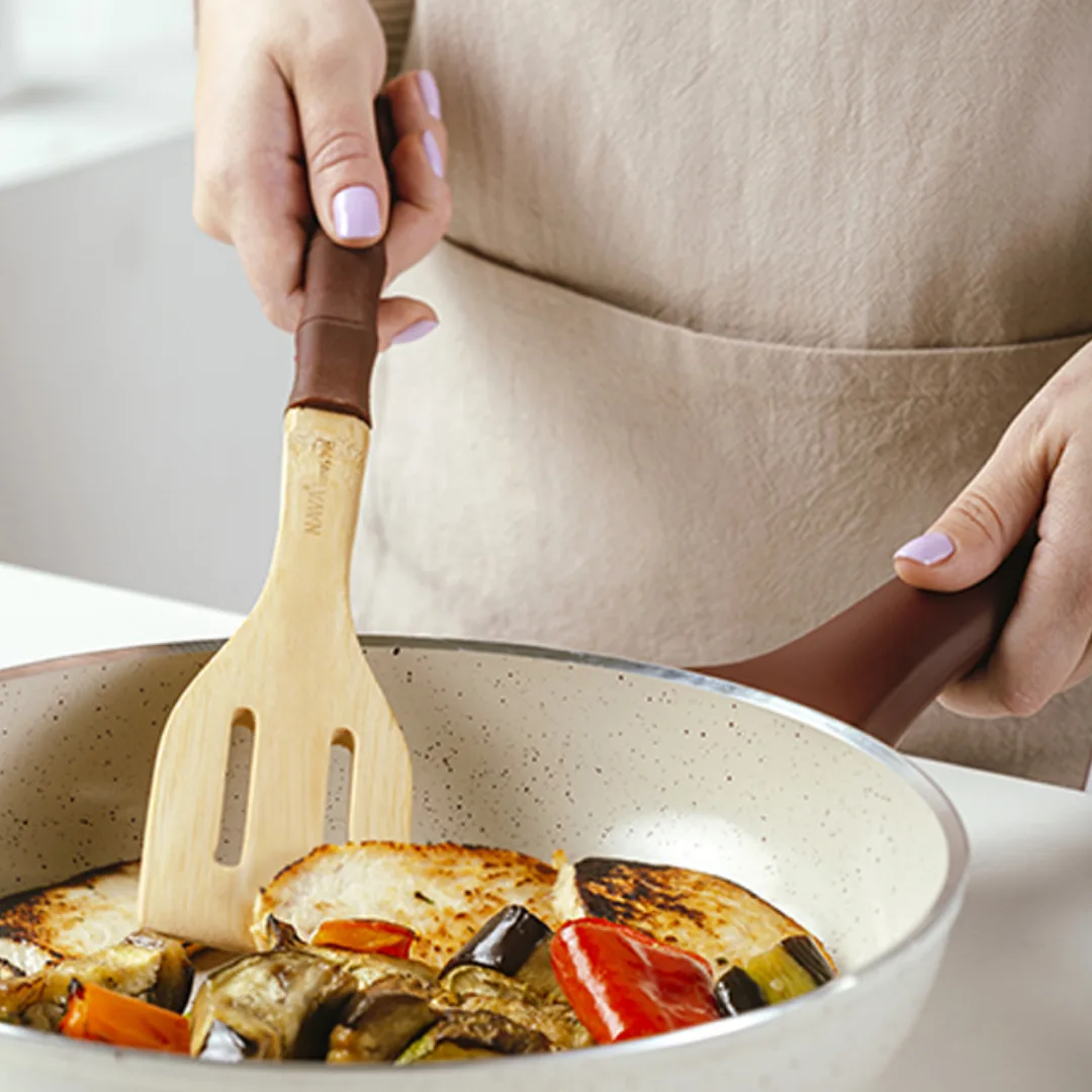 Slotted bamboo spatula with silicone handle, 30.5 cm