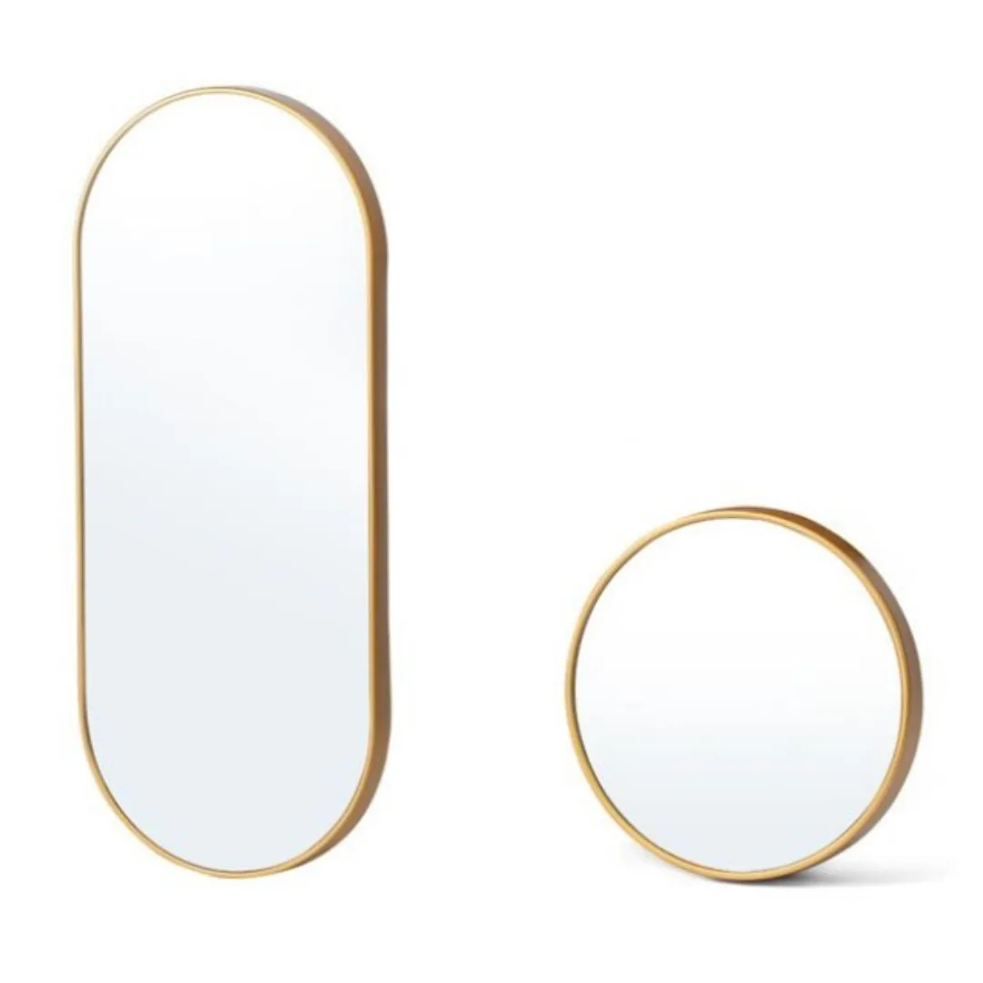 Mirrors with gold frames, set of 2, 30 x 30 cm and 70 x 30 cm