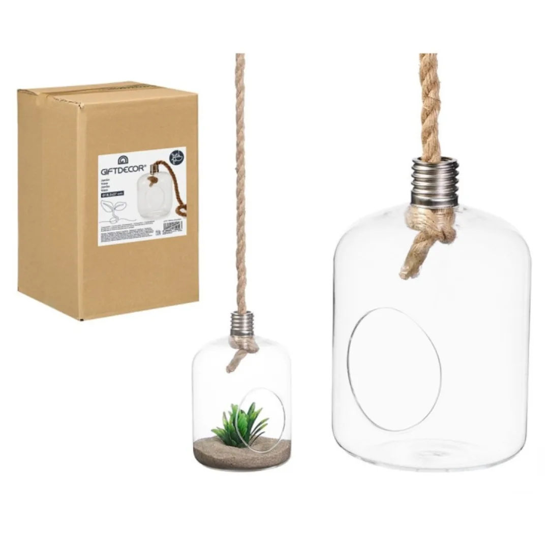 Hanging ball vase with rope, bulb shape, medium