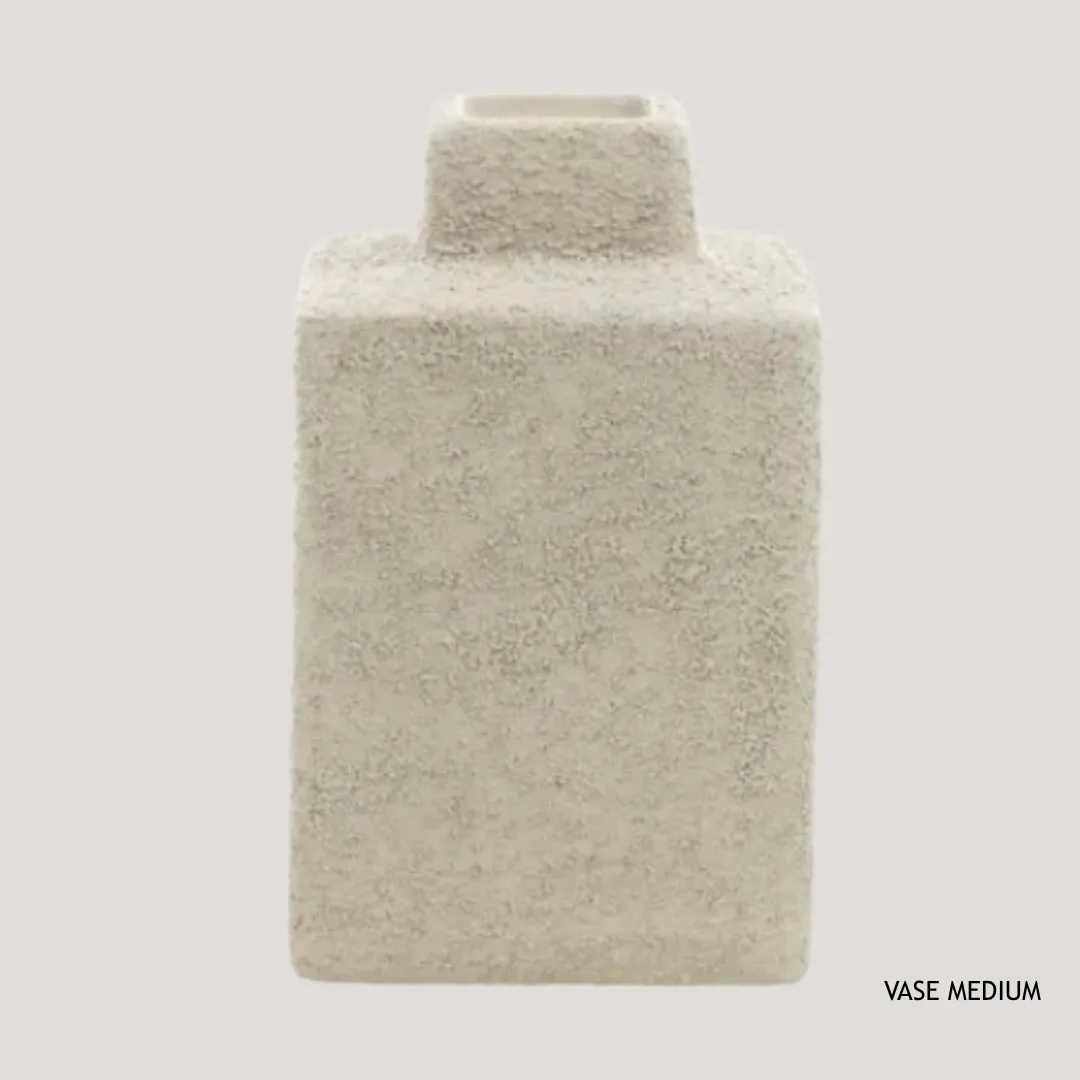 Rectangular sand-finish ceramic vase, off-white, medium