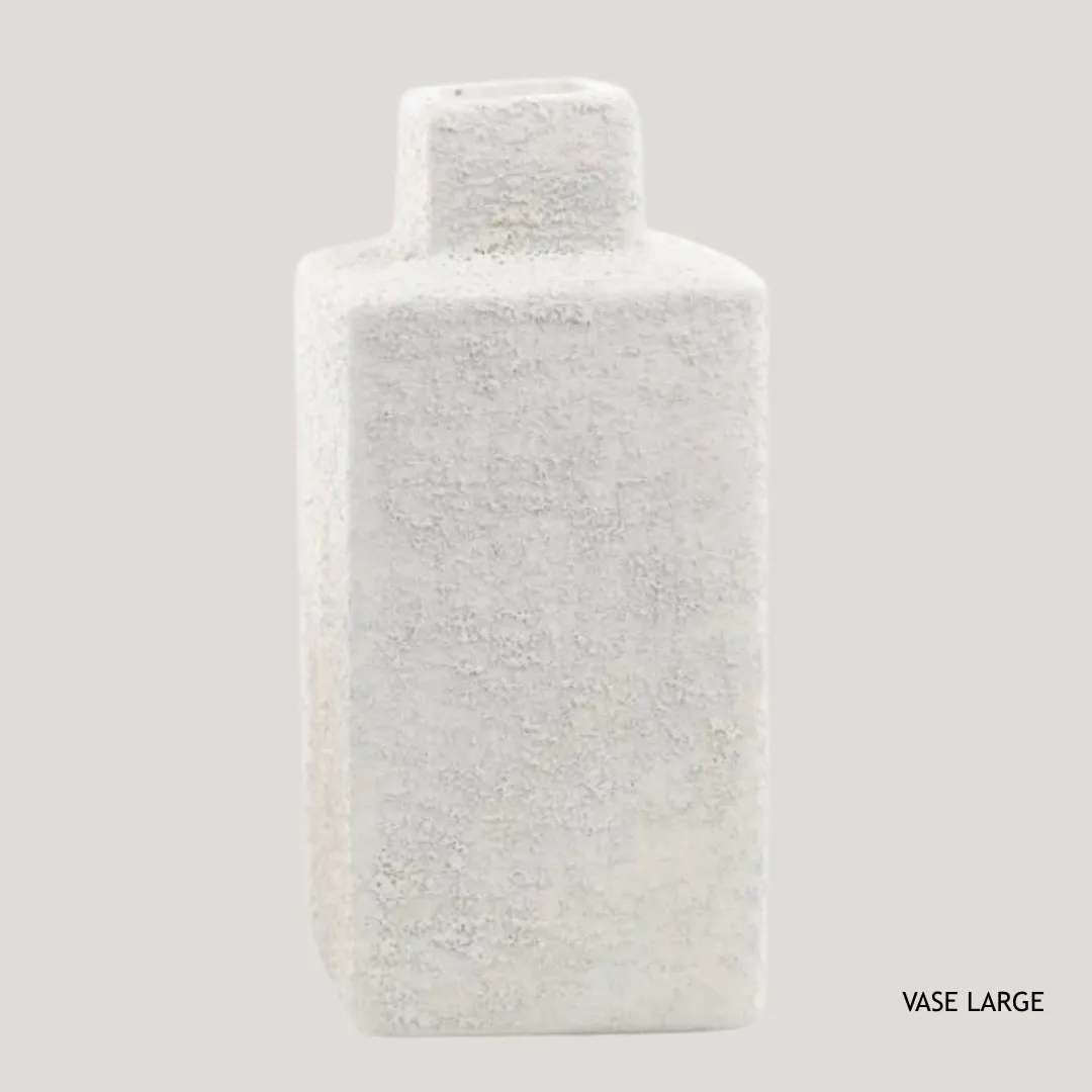 Rectangular sand-finish ceramic vase, cream, large