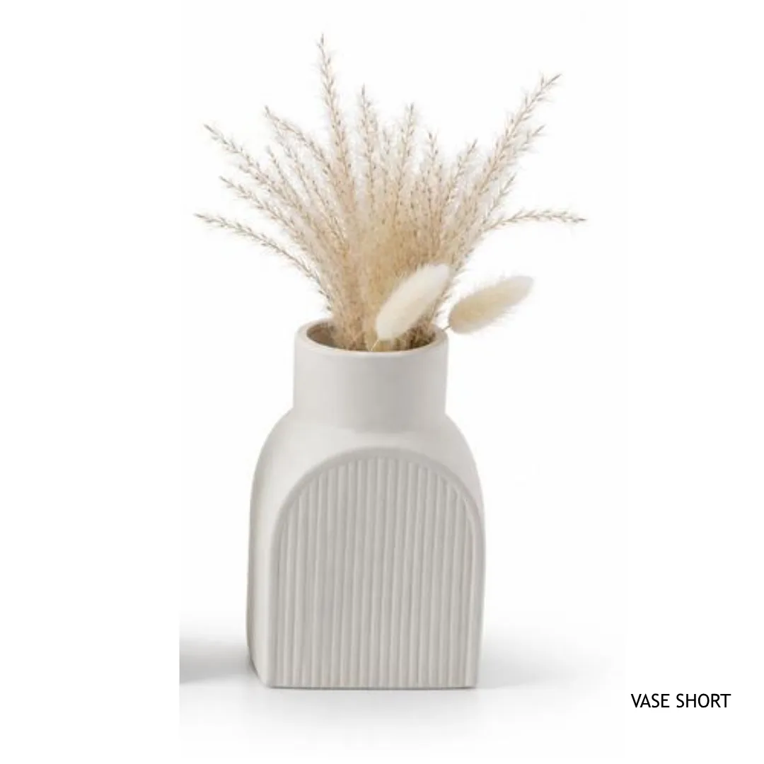 Sand-finish ceramic vase, white, 16 cm