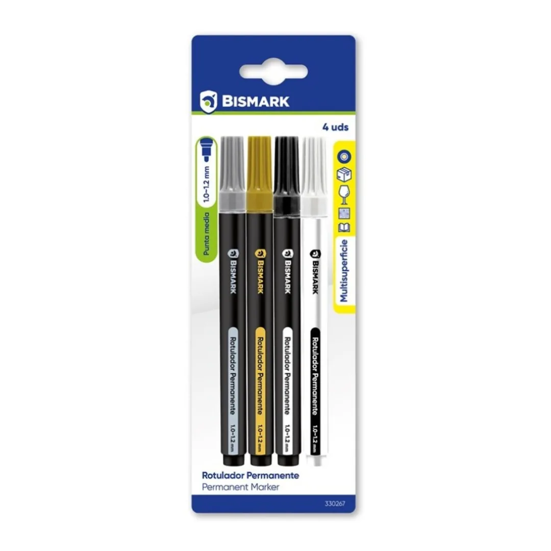 Bismark permanent markers, gold, silver, black and white, pack of 4