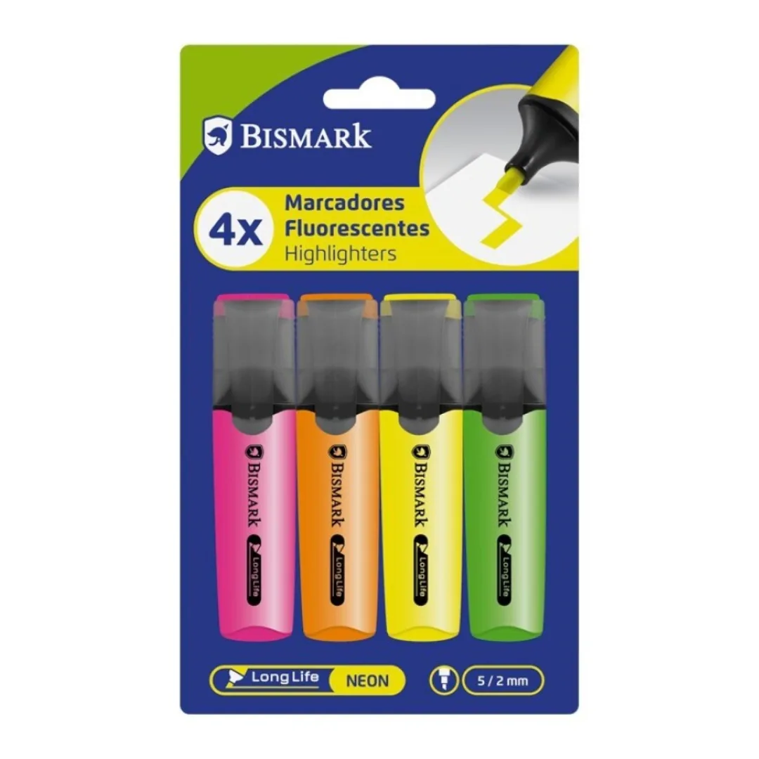 Long Life neon highlighters, pack of 4