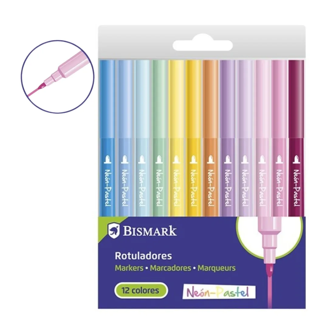 Neon and pastel markers, 12 colours
