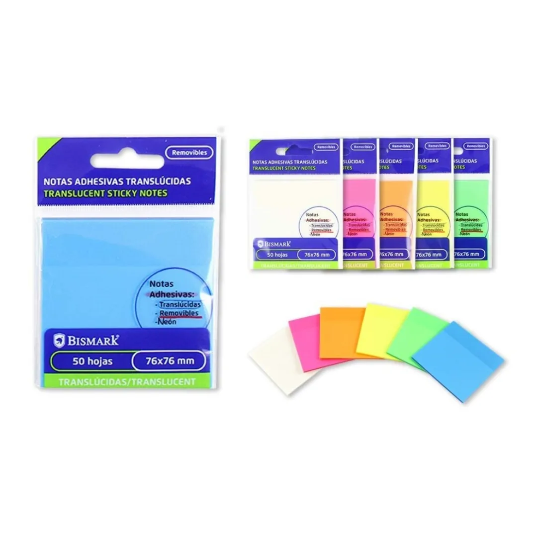 Bismark translucent neon sticky notes, 76 x 76 mm, 50 sheets