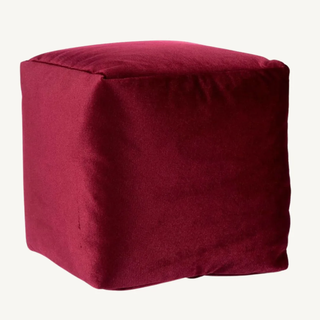 Square velvet pouffe, maroon, 30 x 30 cm