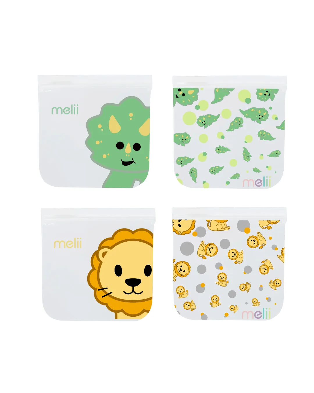 Reusable EVA bags, pack of 4, dinosaur and lion