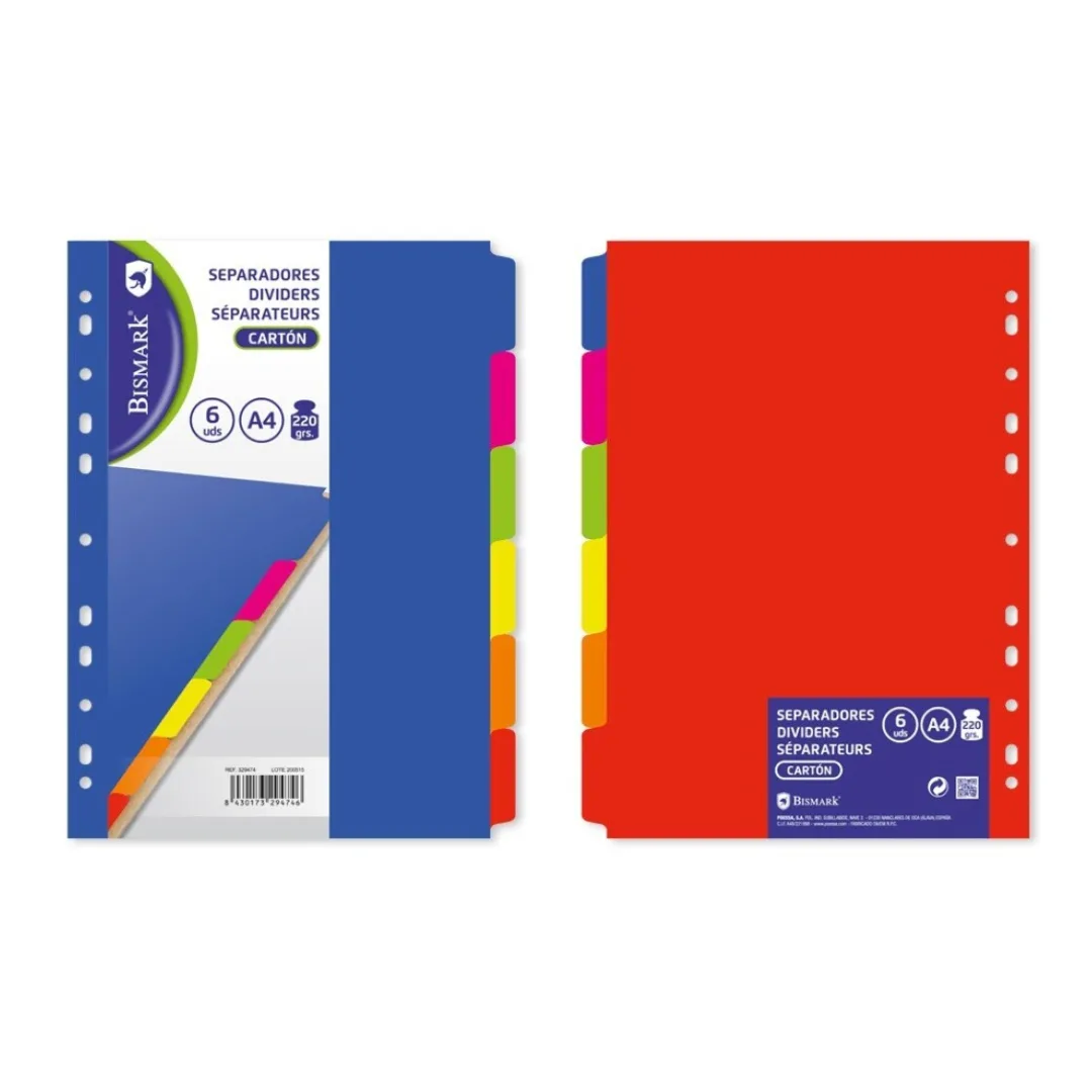 Bismark neon A4 card dividers, 6 sections